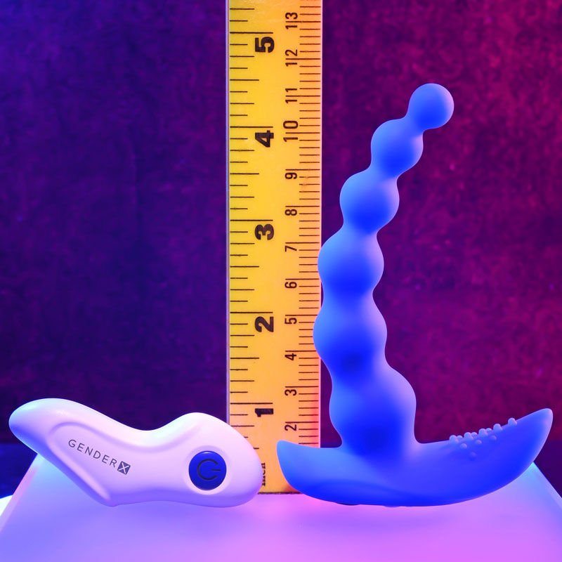 Gender x - beaded pleasure - remote control anal beads - Product front view, with sizes  | Flirtybay.com.au